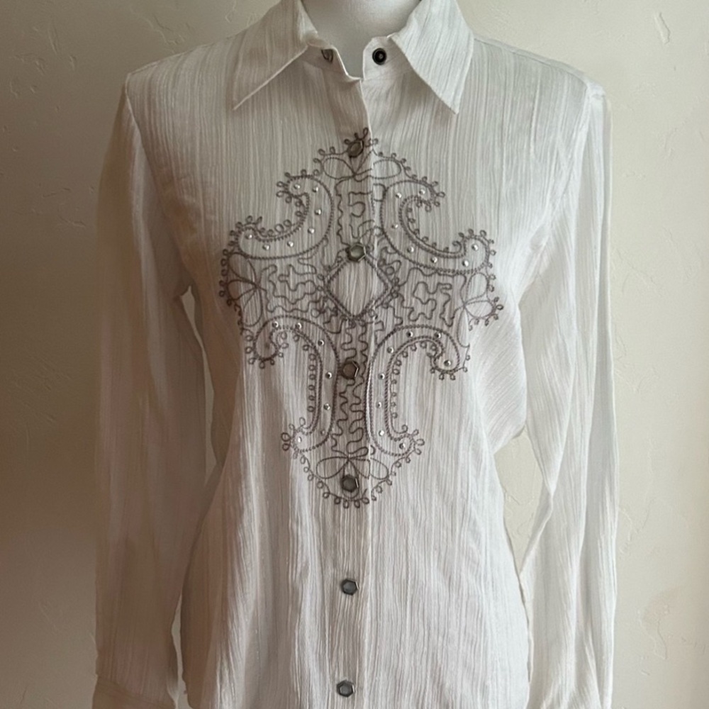 Reba White Cotton Gauze Button Front Top Size Small NWOT